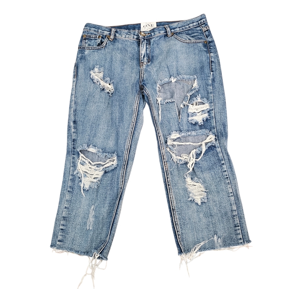 One Teaspoon Awesome Baggies Distressed Boyfriend Jeans 30 Crop Raw Hem